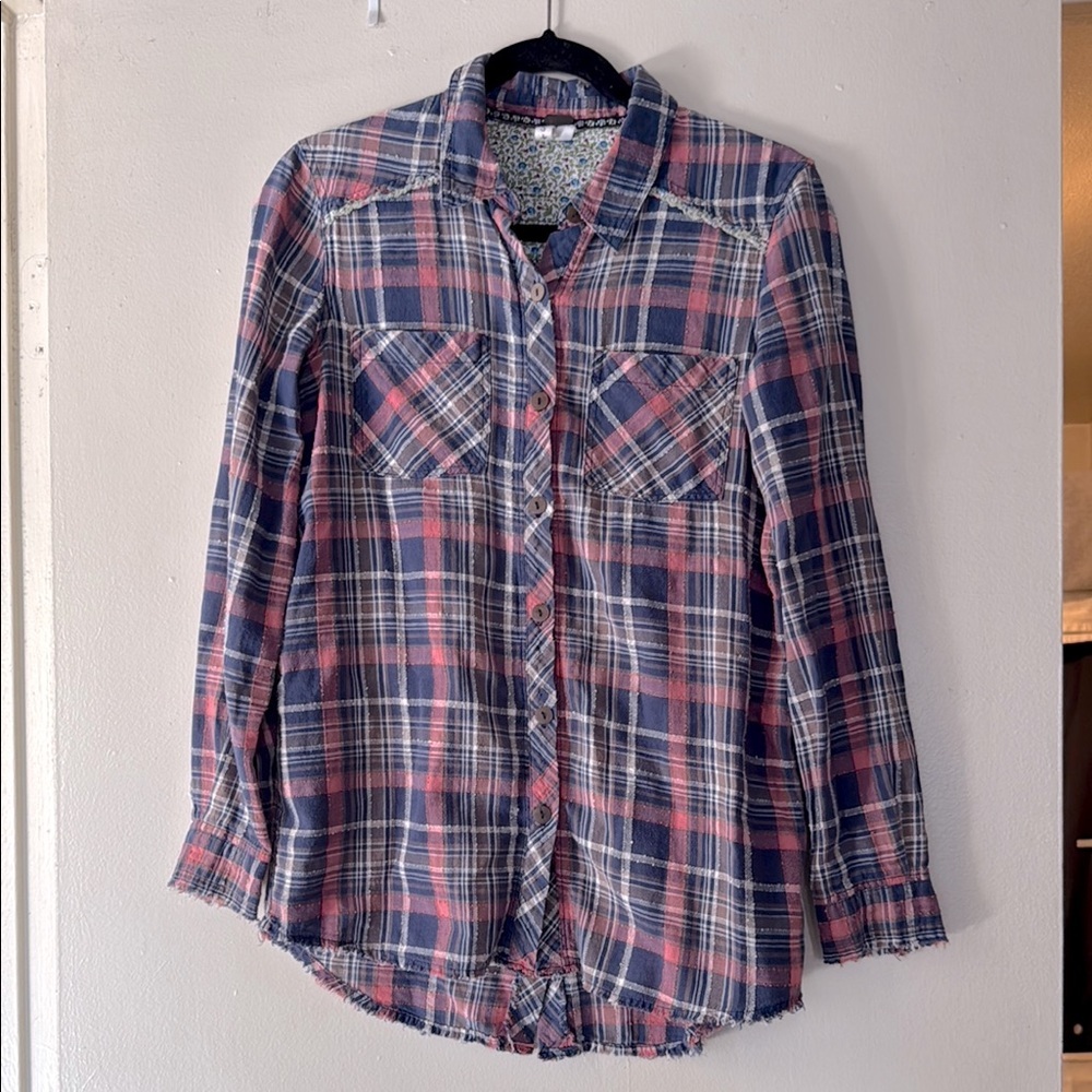 We The Free Multicolor Floral and Plaid Shirt